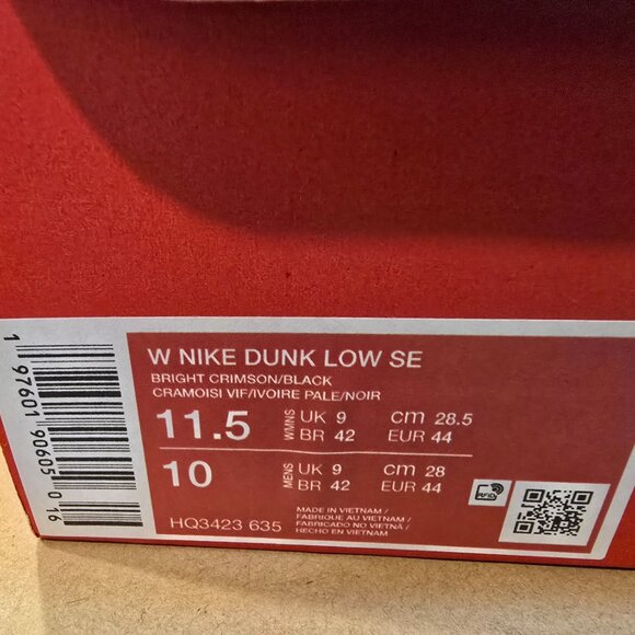 Nike Dunk Low Se Bright Crimson Black Hq3423-635 Men's size 10 Shoes New - Picture 9 of 9